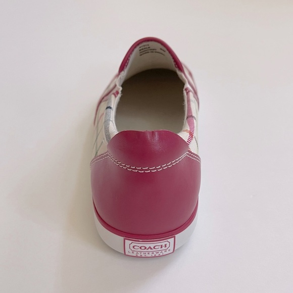 NWT Coach 'Beale' style slip on cream sneakers with plaid canvas print - Picture 7 of 8